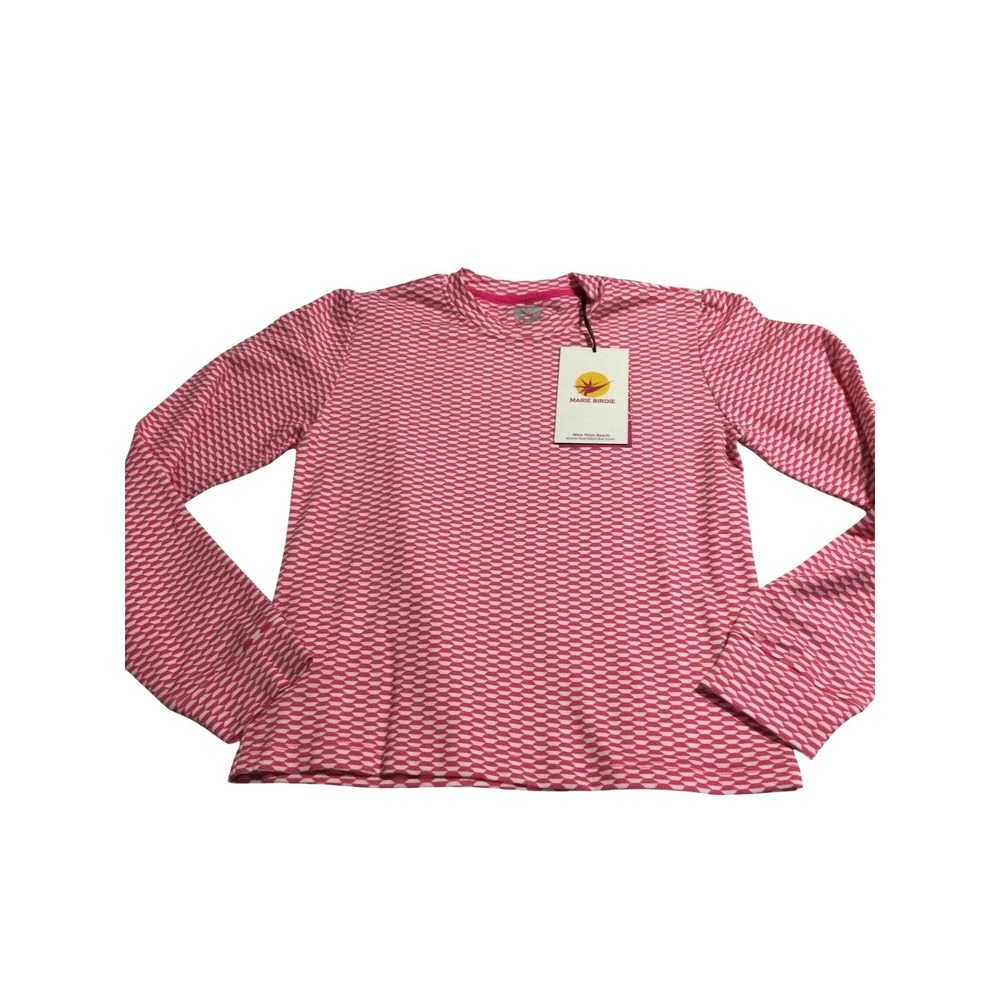Marie Birdie Pink White Geometric Long Sleeve Crew Neck Top Size 5L‎ NWT